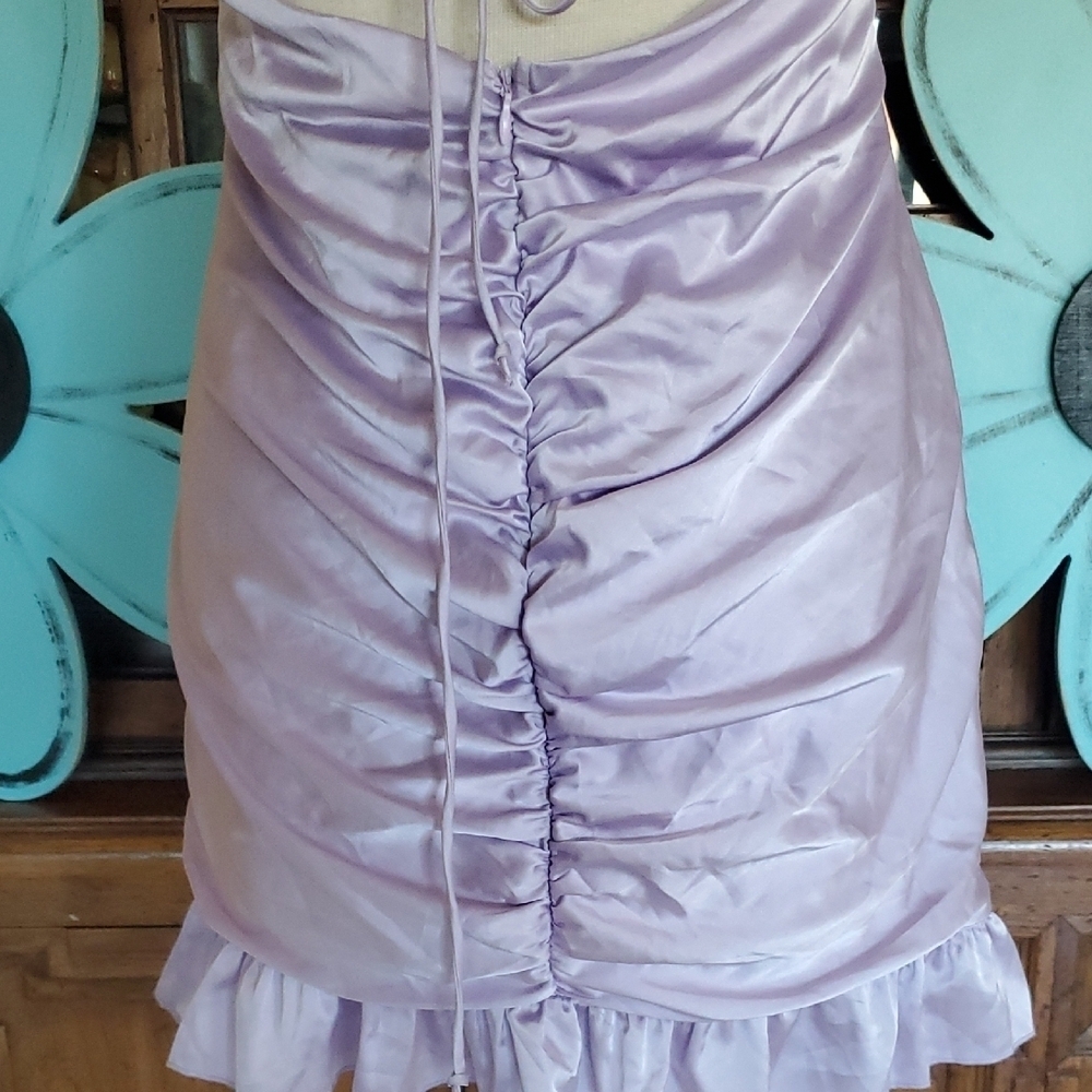 Purple Ruched Ruffled Babydoll Mini Dress - Picture 5 of 6